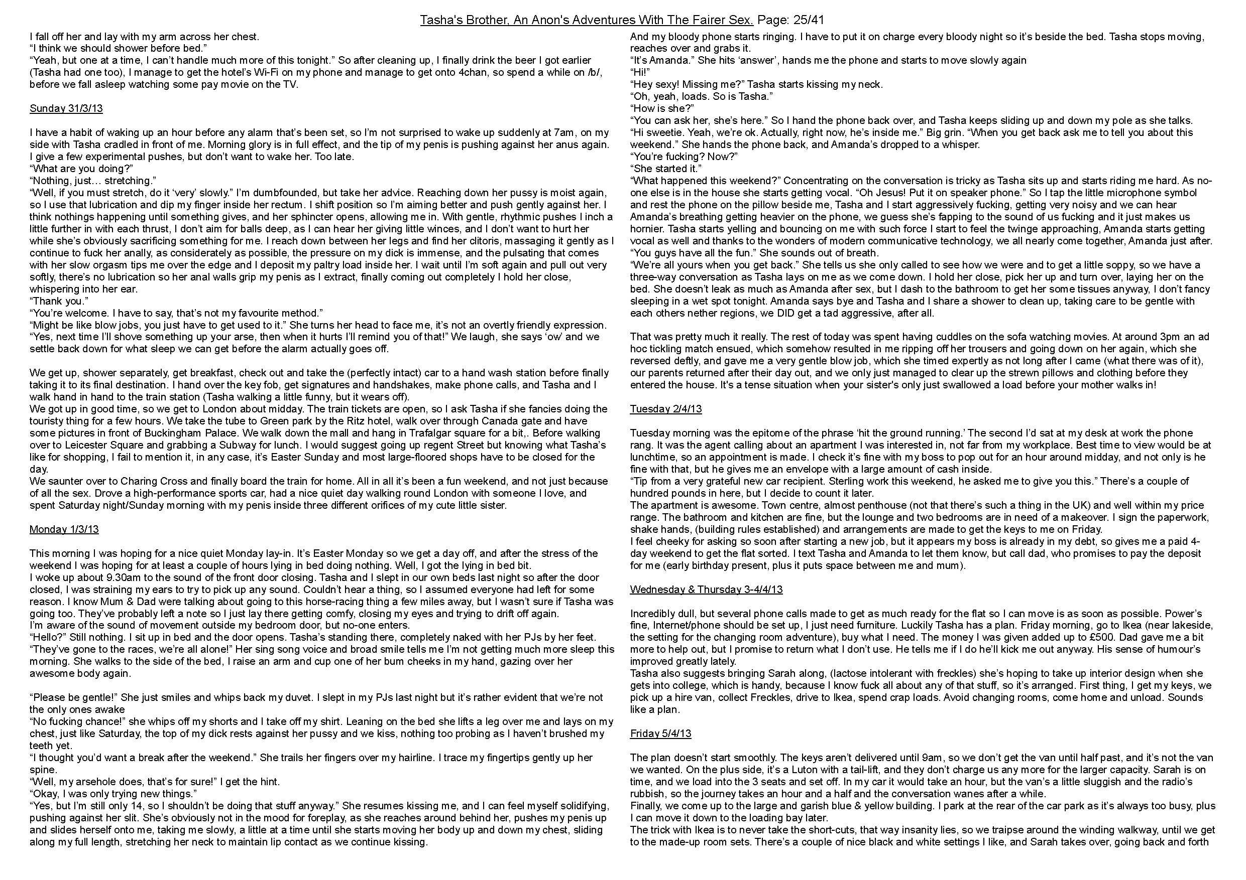 Anon's sister comes into the shower with him. Anon's meets her friend, and discovers family secrets.